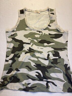Mazik Distress Tunic Tank Top Women's Camo Fringe Size M